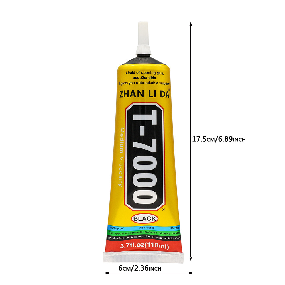 Zhanlida t7000 Black Contact DIY Glue 110ml With Precision Applicator Tip Phone Repair Screen Glass Leather Fabric Super Glue