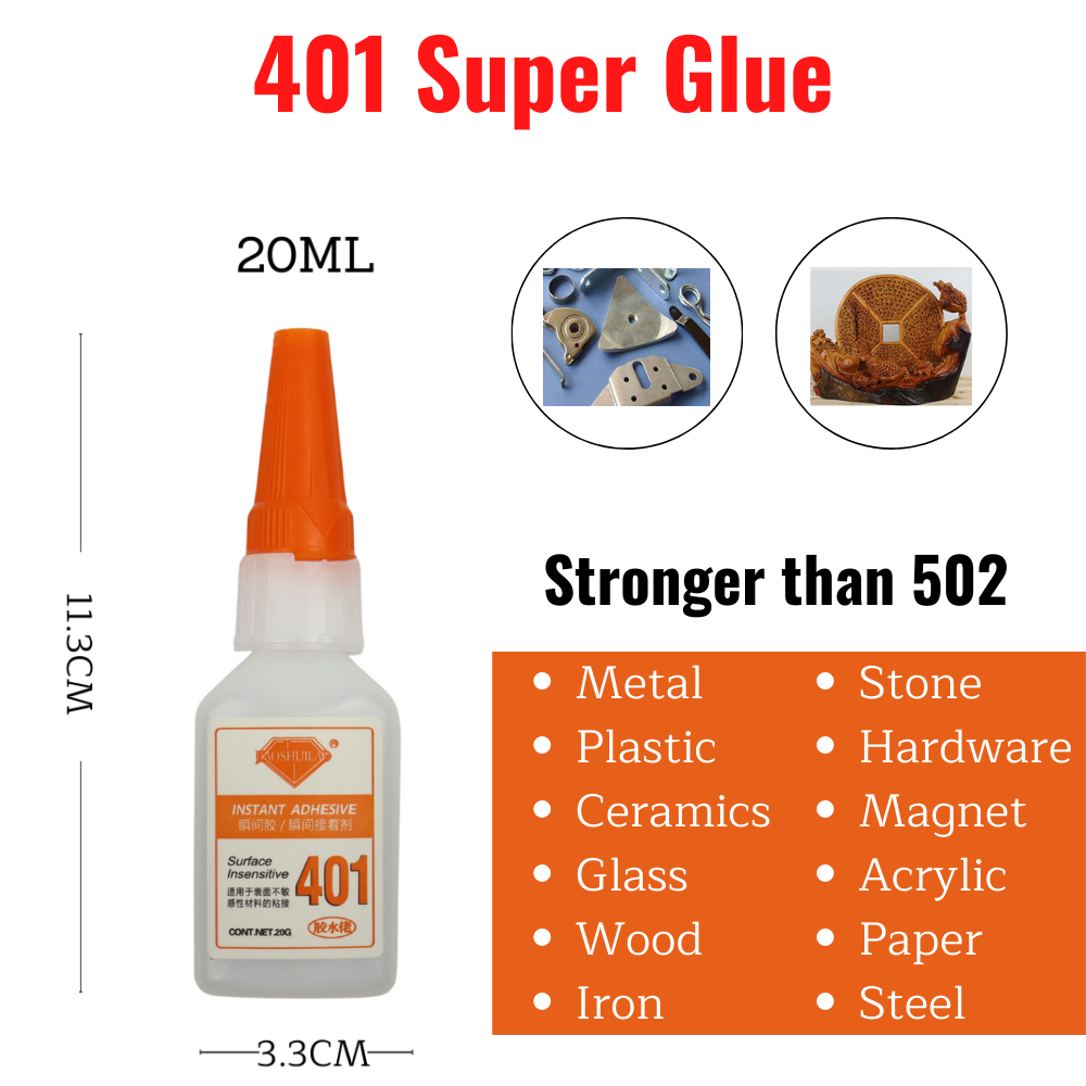 401 Instant Super Glue 20ML Plastic Cermet Shoes Repair Quick-Drying Nail Wood Paper Glue 401 Instant Super Glue Adhesives