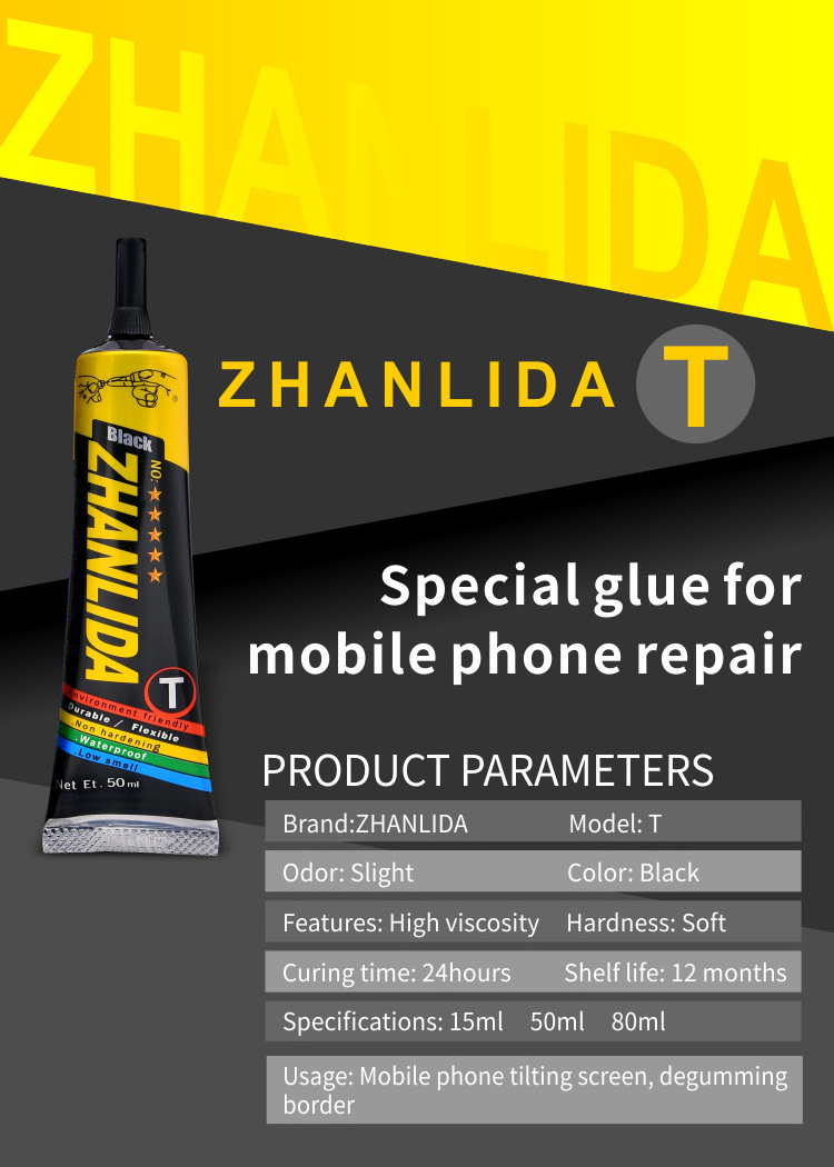 Zhanlida T Hard Settings Contact Adhesive Universal Repair Glue With Precision Applicator Tip - 80ML 50ML 15ML T Glue Adhesive