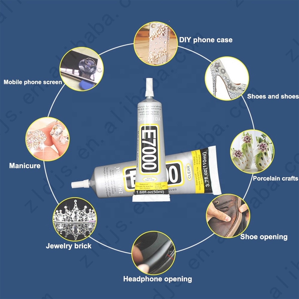 Zhanlida E7000 Clear Contact Adhesive With Precision Applicator Tip - 110ml 50ml  25ml 15ml 3ml E7000 Glue Adhesive