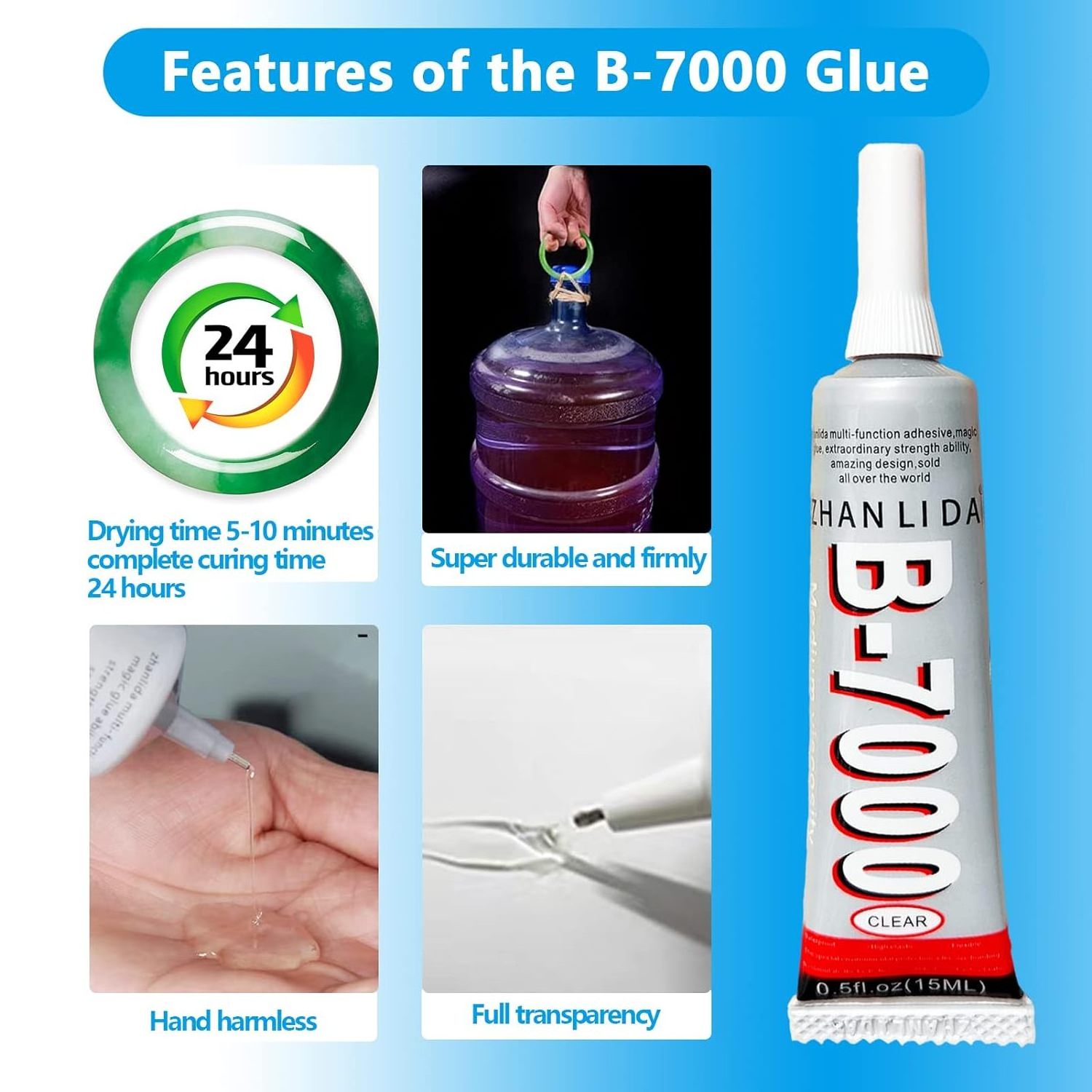 Zhanlida 15ml b7000 Glue Super Transparent Epoxy Resin b-7000 Adhesive glue for Phone Display Screen Fabric Jewelry Rhinestone