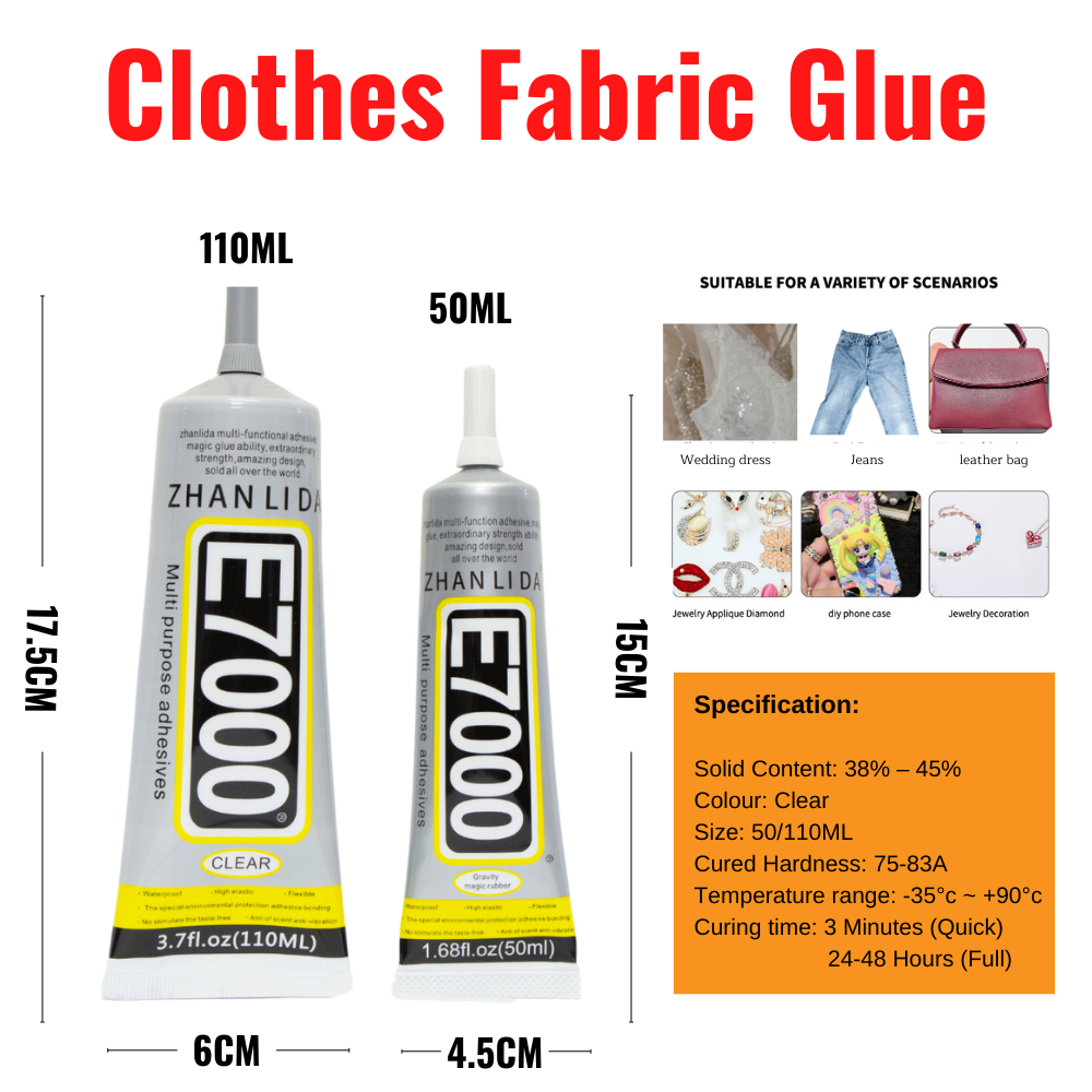 Zhanlida E7000 110ML Clear Contact DIY Cloth Fibre Fabric Adhesive Multipurpose Wedding Dress Leather Bag Diamond Glass Glue