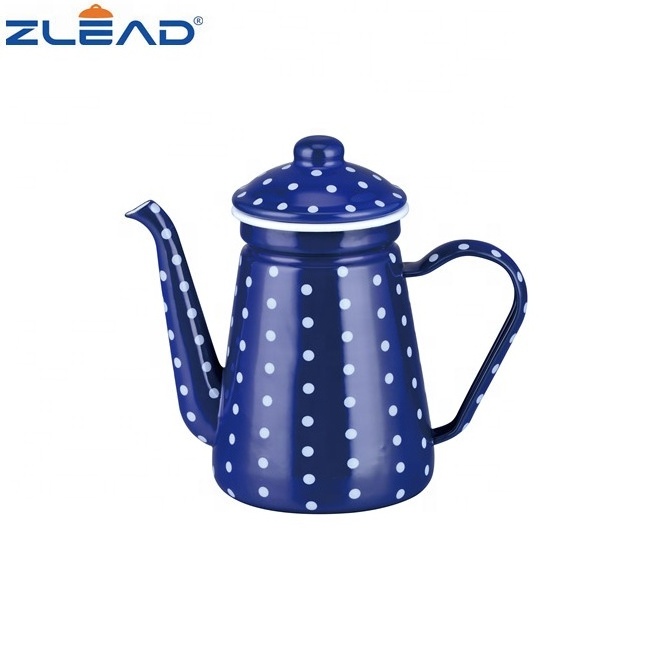 Camping Outdoors Coffee Pot 1.2L  Hand Drip Enamel Tea Coffee Pot Kettle Boiler Oil & Vinegar Cruet