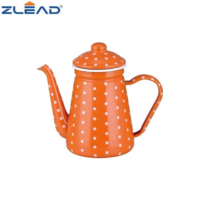 Camping Outdoors Coffee Pot 1.2L  Hand Drip Enamel Tea Coffee Pot Kettle Boiler Oil & Vinegar Cruet