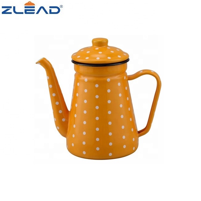 Camping Outdoors Coffee Pot 1.2L  Hand Drip Enamel Tea Coffee Pot Kettle Boiler Oil & Vinegar Cruet