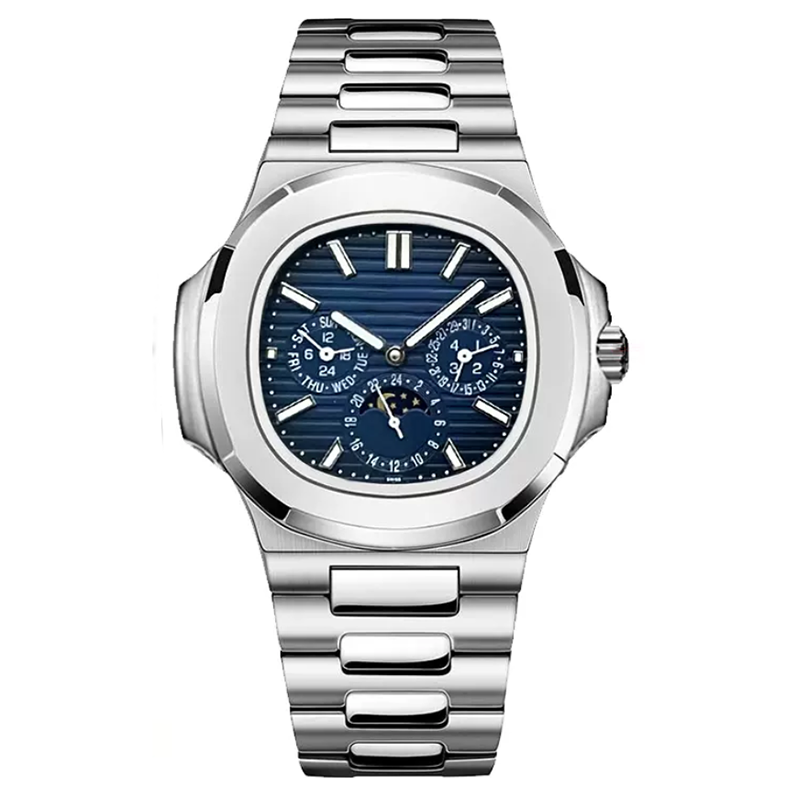 Wholesales all stainless steel calendar luminous sun-moon phase men's leisure mechanical watch