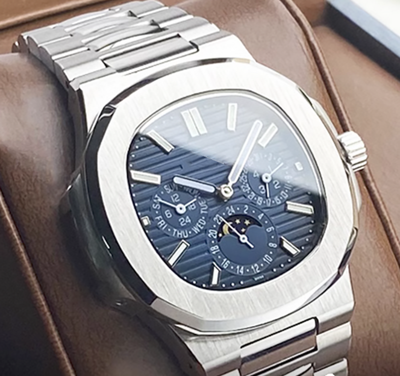 Wholesales all stainless steel calendar luminous sun-moon phase men's leisure mechanical watch