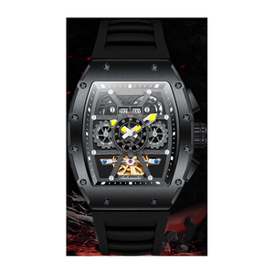 Custom stainless steel barrel case skeleton calendar stopwatch men's leisure mechanical watches