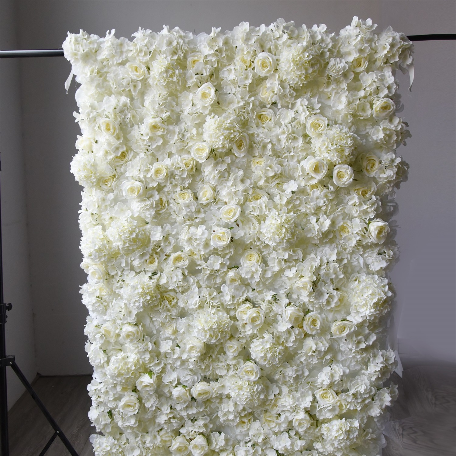 Customizable White  Roll Up Cloth Flower Wall Wedding Decor Artificial Silk Rose Flower Panel Backdrop Flower Wall