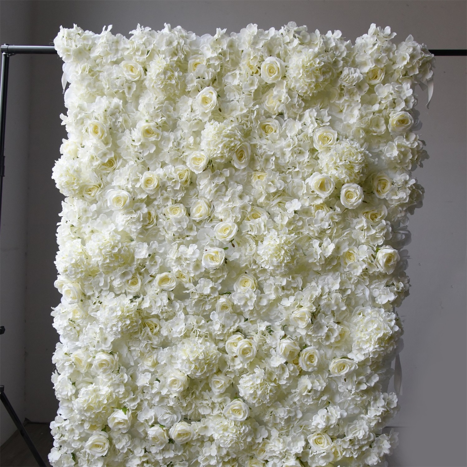 Customizable White  Roll Up Cloth Flower Wall Wedding Decor Artificial Silk Rose Flower Panel Backdrop Flower Wall