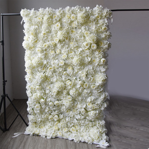 Customizable White  Roll Up Cloth Flower Wall Wedding Decor Artificial Silk Rose Flower Panel Backdrop Flower Wall