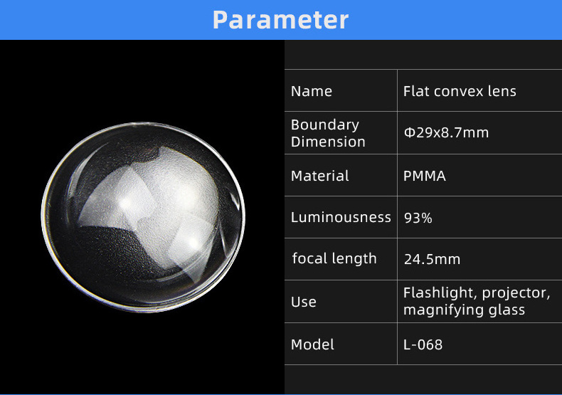 Lianlong PMMA Plastics Optical Plano-convex Spotlights Lens Focusing LED Lighting Lenses Led Plano Convex Lens