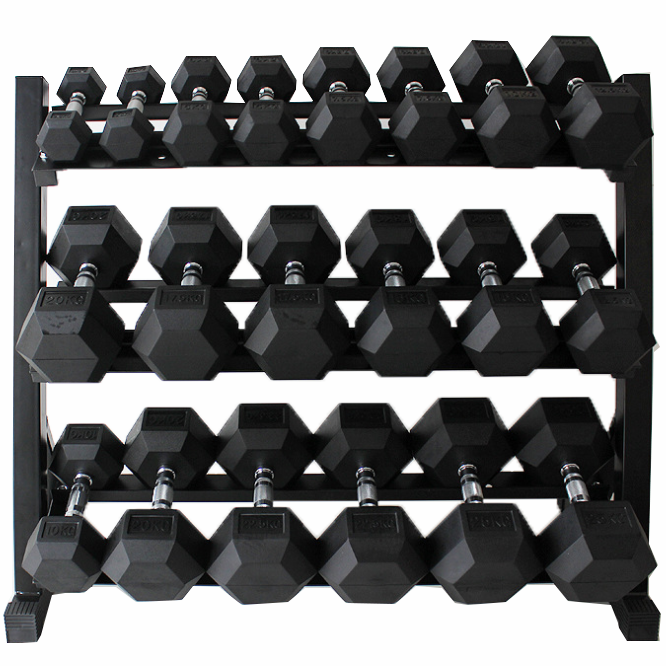 Gym Commercial 3 Tier 5-65Lbs Storage Stand Weight Display Rack For Rubber Hex Dumbbells