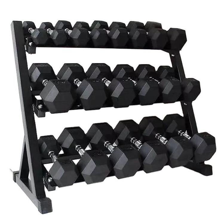 Gym Commercial 3 Tier 5-65Lbs Storage Stand Weight Display Rack For Rubber Hex Dumbbells