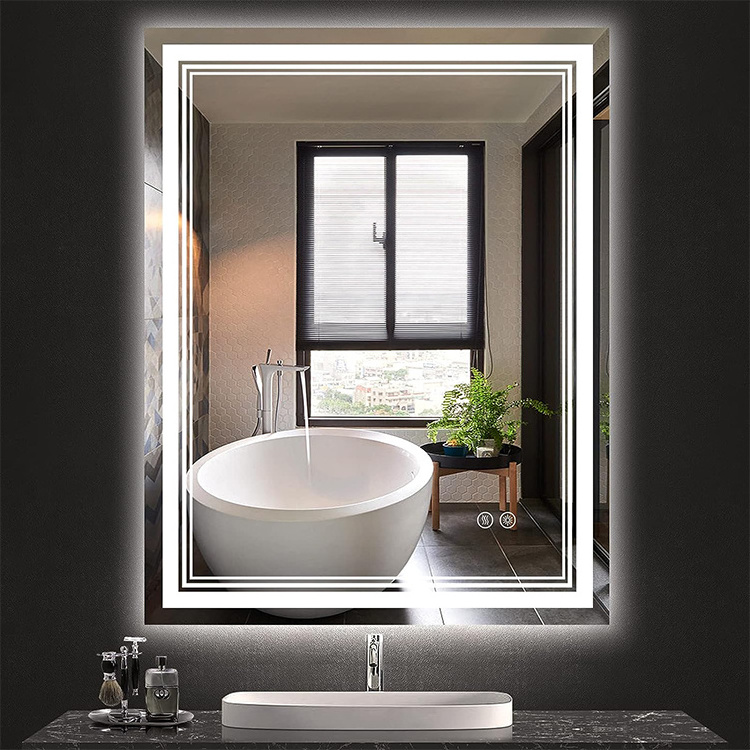 Aluminum Framed Glass Rectangle Luxury Stylish Home Decoration Shower Bathroom Wall Mirror Light