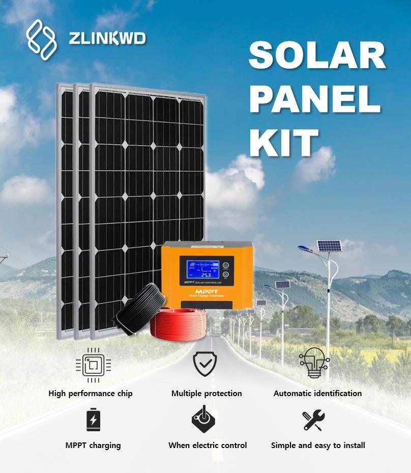 Zlinkwd Energy 400 Watt 12 Volt Solar Starter Kit with MPPT Charge Controller off grid 400W Solar Panel Kit for Home Use