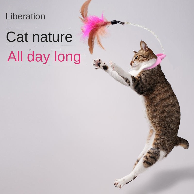 2023 New Silicone Cat Collar Teasing Self-Hey Teasing Stick Pet Bell Feather Toy