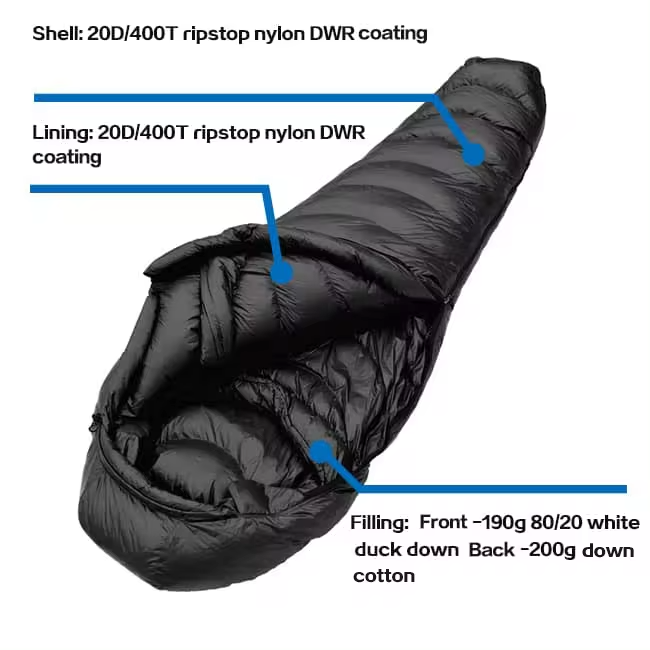 Outdoor hammock Mummy Shaped Camping sleeping bag with goose  comfortable and light