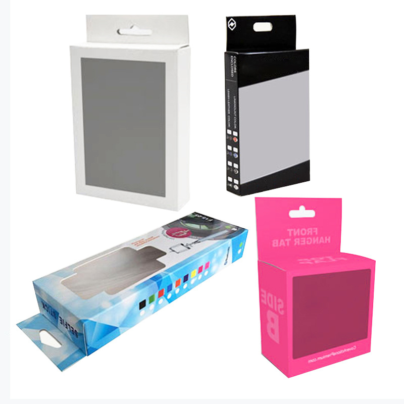 custom packaging hanging cardboard box with pvc window  charger packaging box accessories box packaging