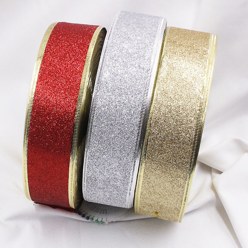 Wholesale Christmas Decoration Gift Wrapping Gold Wire Ribbon