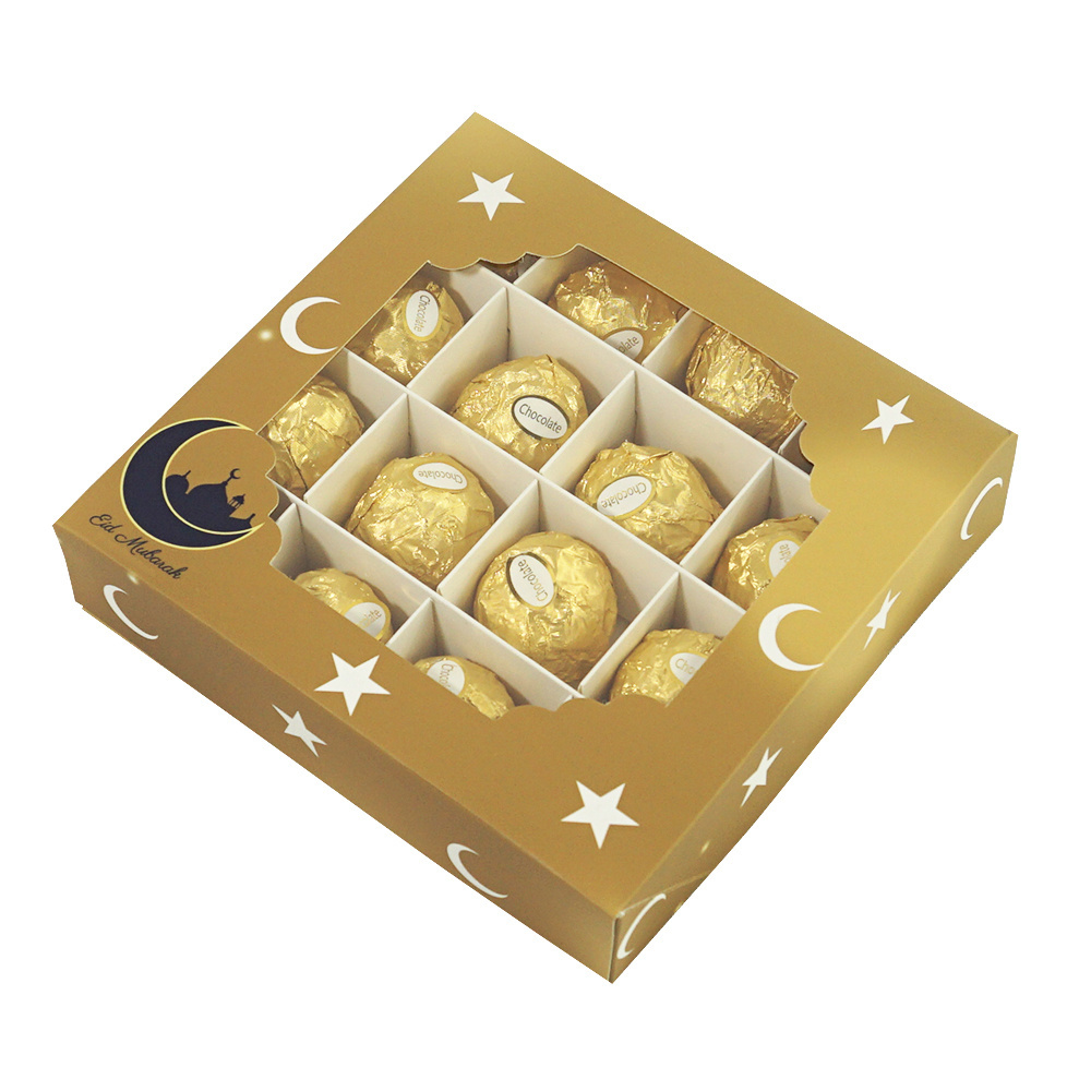 Golden Eid Mubarak Festival  Candy Chocolate Pastry 16 Grid  Ramadan Party Muslim Party Sweet Gift Box With Window