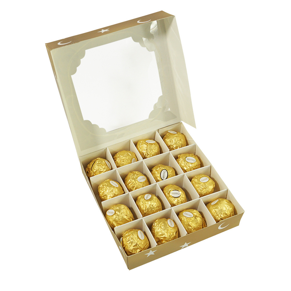 Golden Eid Mubarak Festival  Candy Chocolate Pastry 16 Grid  Ramadan Party Muslim Party Sweet Gift Box With Window