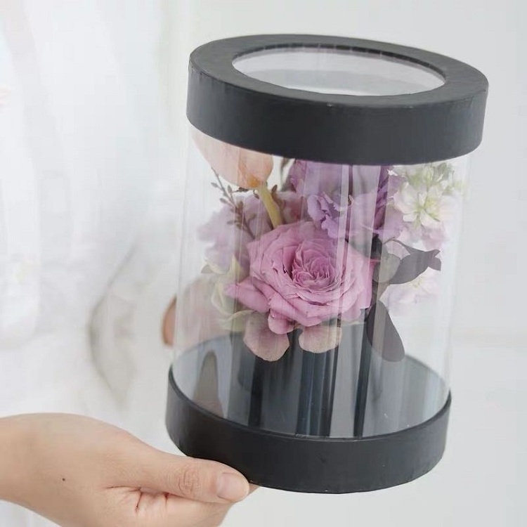 ZL Black Pink Luxury Round Plastic PVC Clear Cylinder Hat Box Cholyn Roses Packaging Soap Flower Gift Box