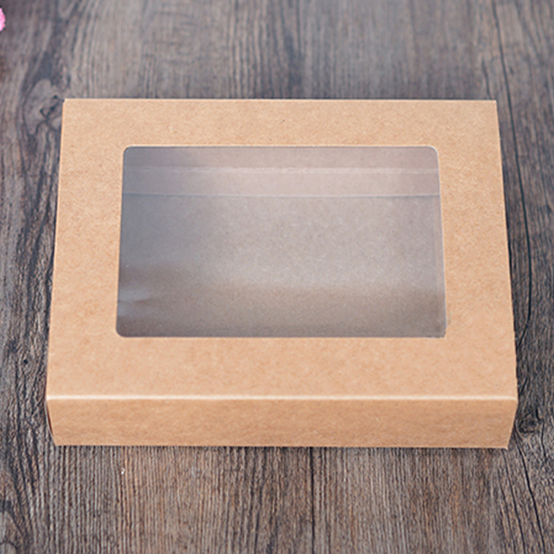 Kraft paper cookie mooncake tea coaster gift packaging box drawer box with clear PET window