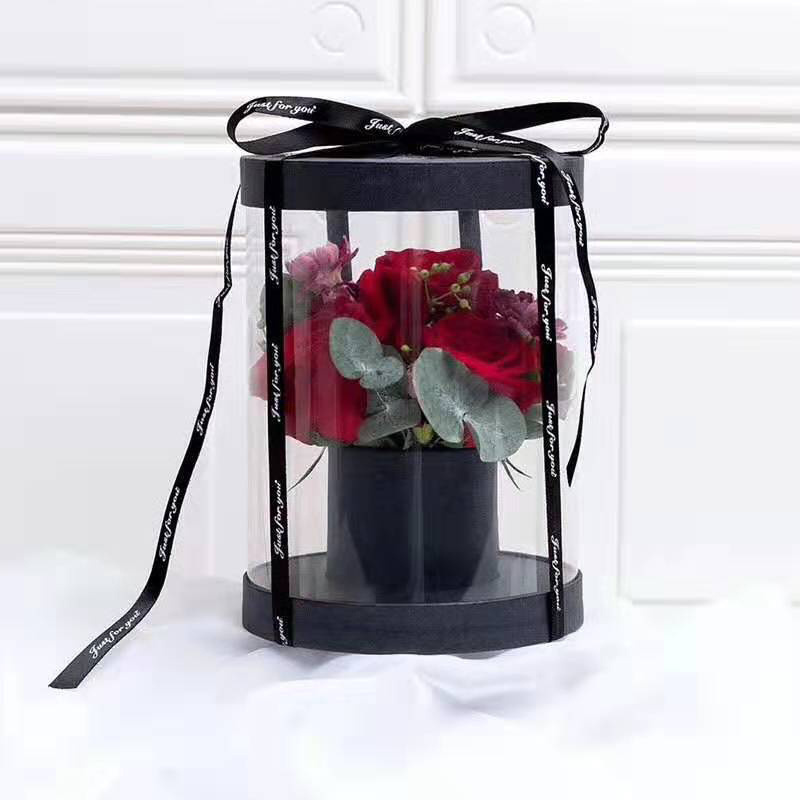 ZL Black Pink Luxury Round Plastic PVC Clear Cylinder Hat Box Cholyn Roses Packaging Soap Flower Gift Box