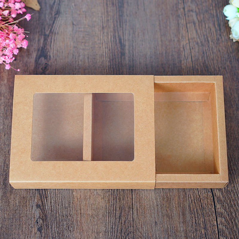 Kraft paper cookie mooncake tea coaster gift packaging box drawer box with clear PET window