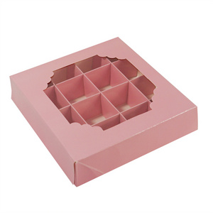 Custom printed logo baby pink glossy foldable chocolate biscuit dessert cake candy candle 16 grid packaging gift box with window