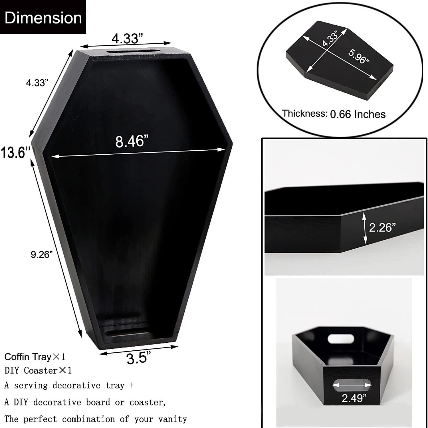 Wholesale Black Gothic coffin shaped wooden desktop storage box living room bathroom decoration solid wood storage tray