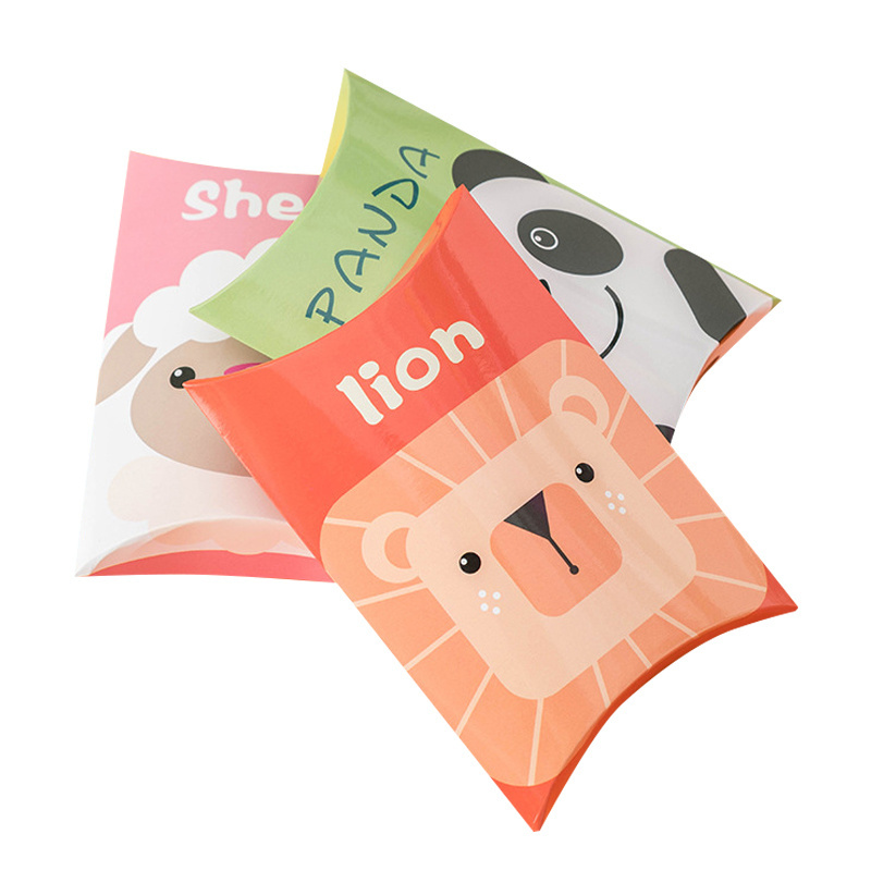 Pillow box foldable cute animal cartoon party candy biscuit chocolate box with children's gift apple pie low price packaging box