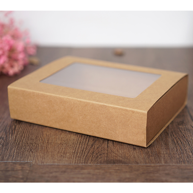 Kraft paper cookie mooncake tea coaster gift packaging box drawer box with clear PET window