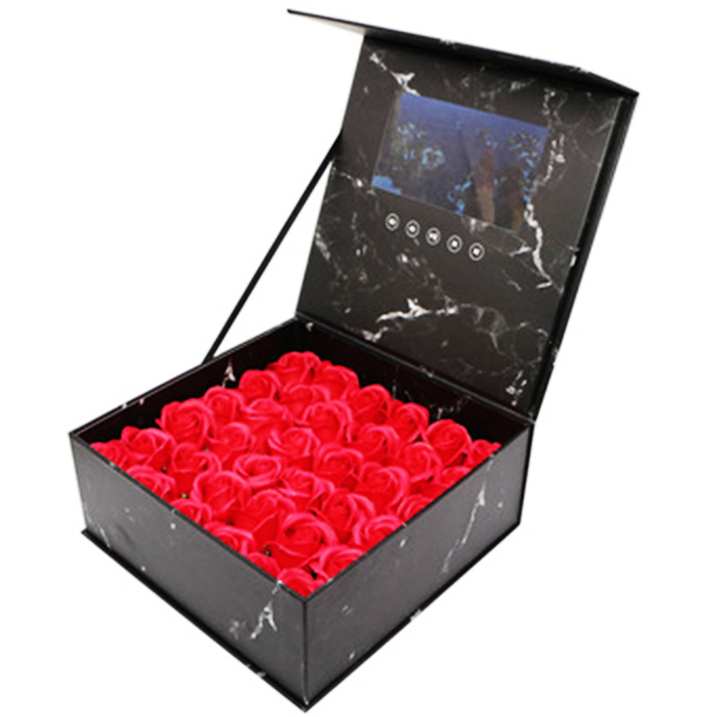 7 inch hardcover video gift box with lcd screen packaging Mobile phone Valentine's day flower jewelry hard paper box