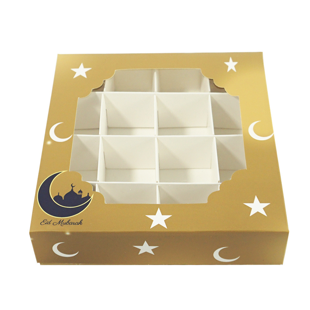 Golden Eid Mubarak Festival  Candy Chocolate Pastry 16 Grid  Ramadan Party Muslim Party Sweet Gift Box With Window