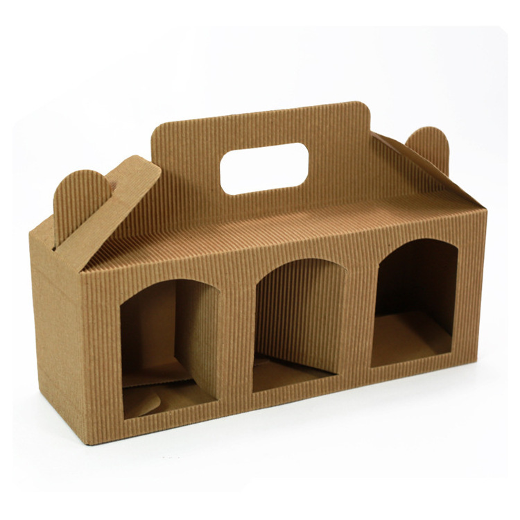 ZL Custom Print Folding Brown Kraft Paper Corrugated Gable Bottle Carrier Jam Jar Wine Gift Box with Window