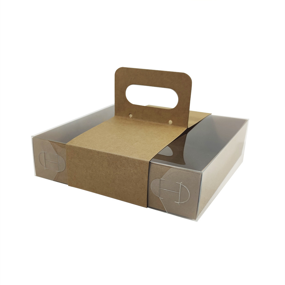 ZL Custom Eco Friendly Packaging Pizza Bakery Food Chocolate Strawberry Dessert Portable Sleeve Kraft Paper Clear Lid Cake Box