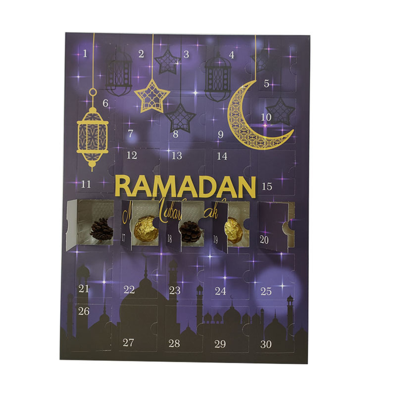 Custom EID ramadan kareem calendar blind fidget advent sensory toy paper gift box for packaging chocolate cosmetics jewelry