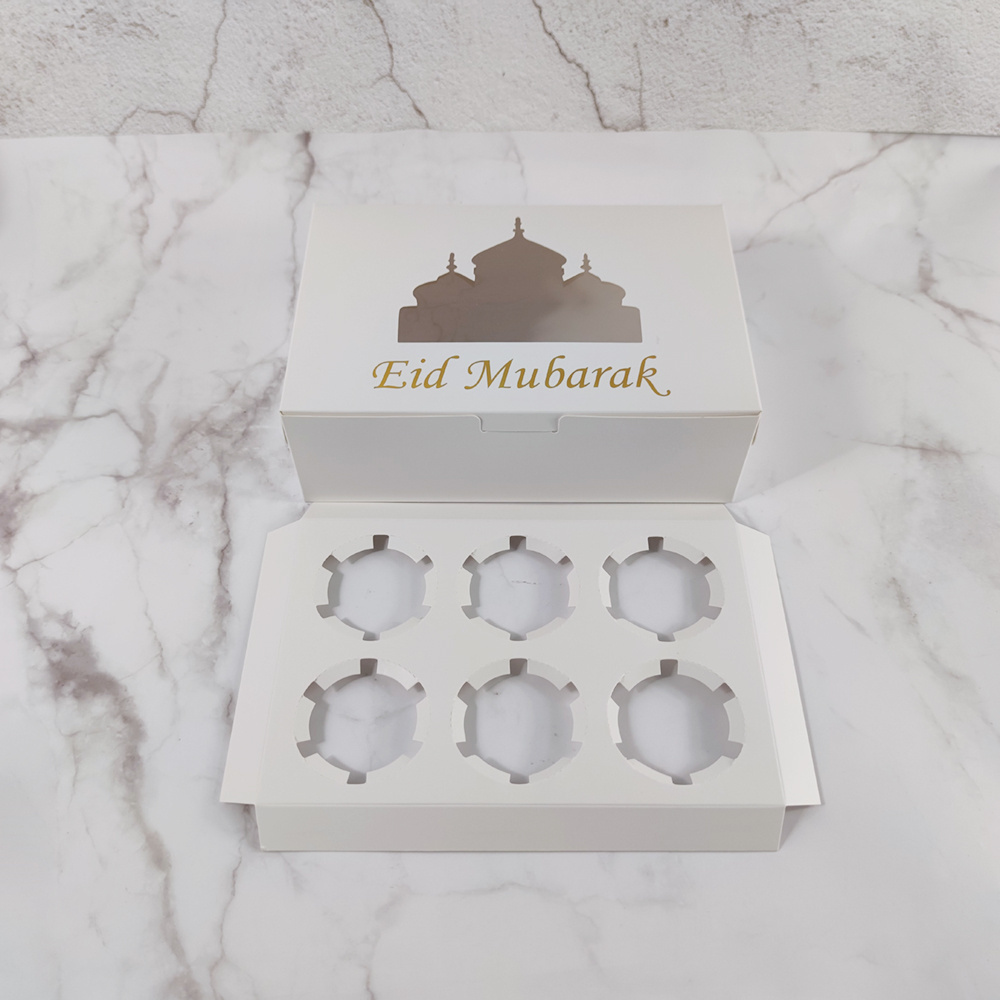 arabic eid mubarak cupcake sweet chocolate candy biscuit  favor packaging gift box with 6 holes insert and window