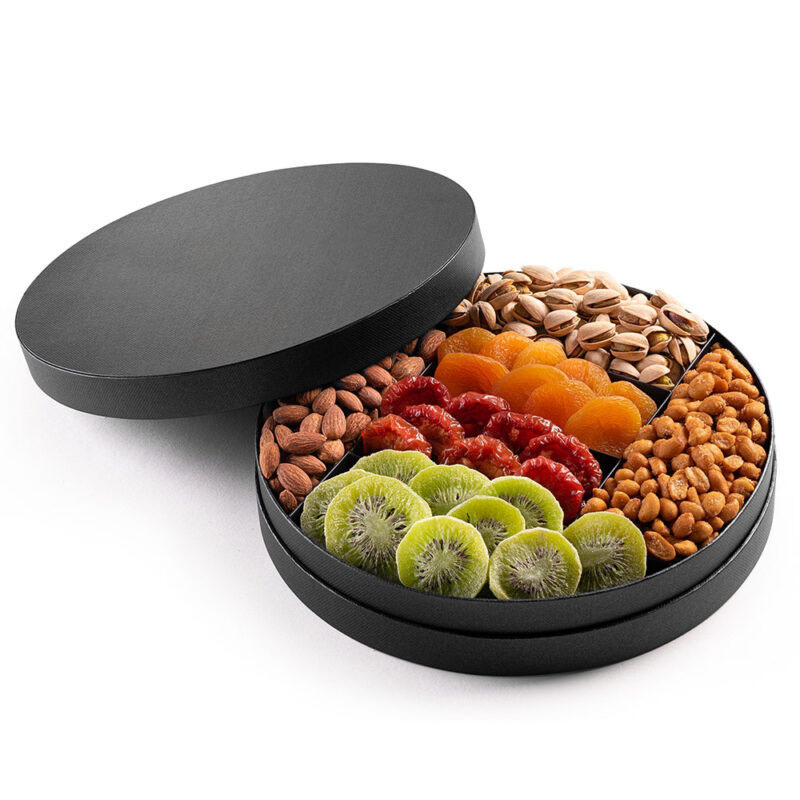 customize black round printing logo food storage dry fruits nuts gift packaging boxes for nuts handmade With lid