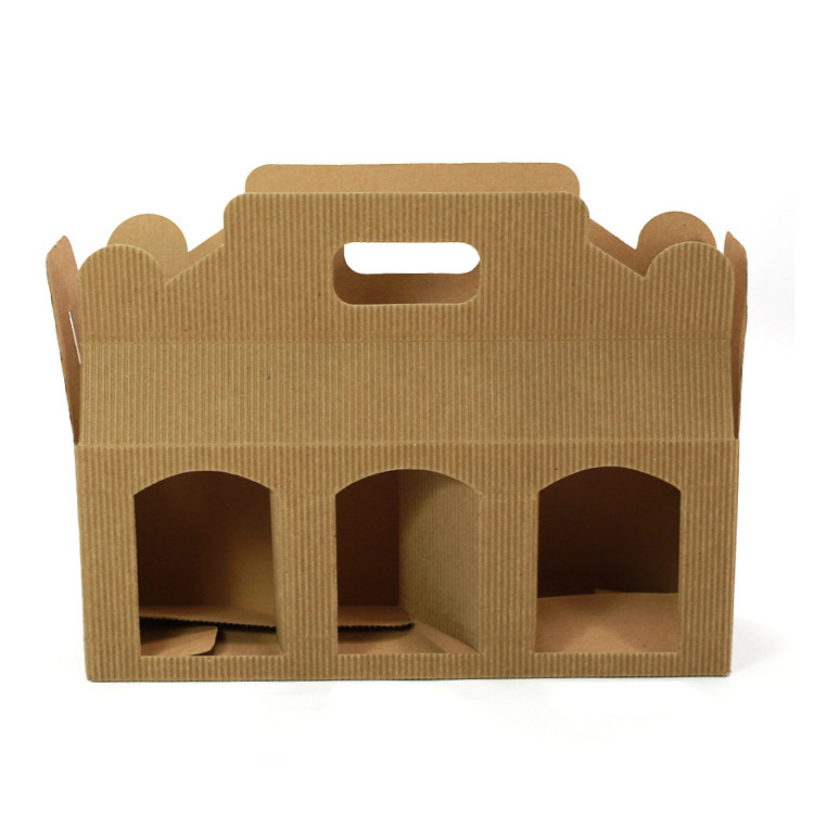 ZL Custom Print Folding Brown Kraft Paper Corrugated Gable Bottle Carrier Jam Jar Wine Gift Box with Window