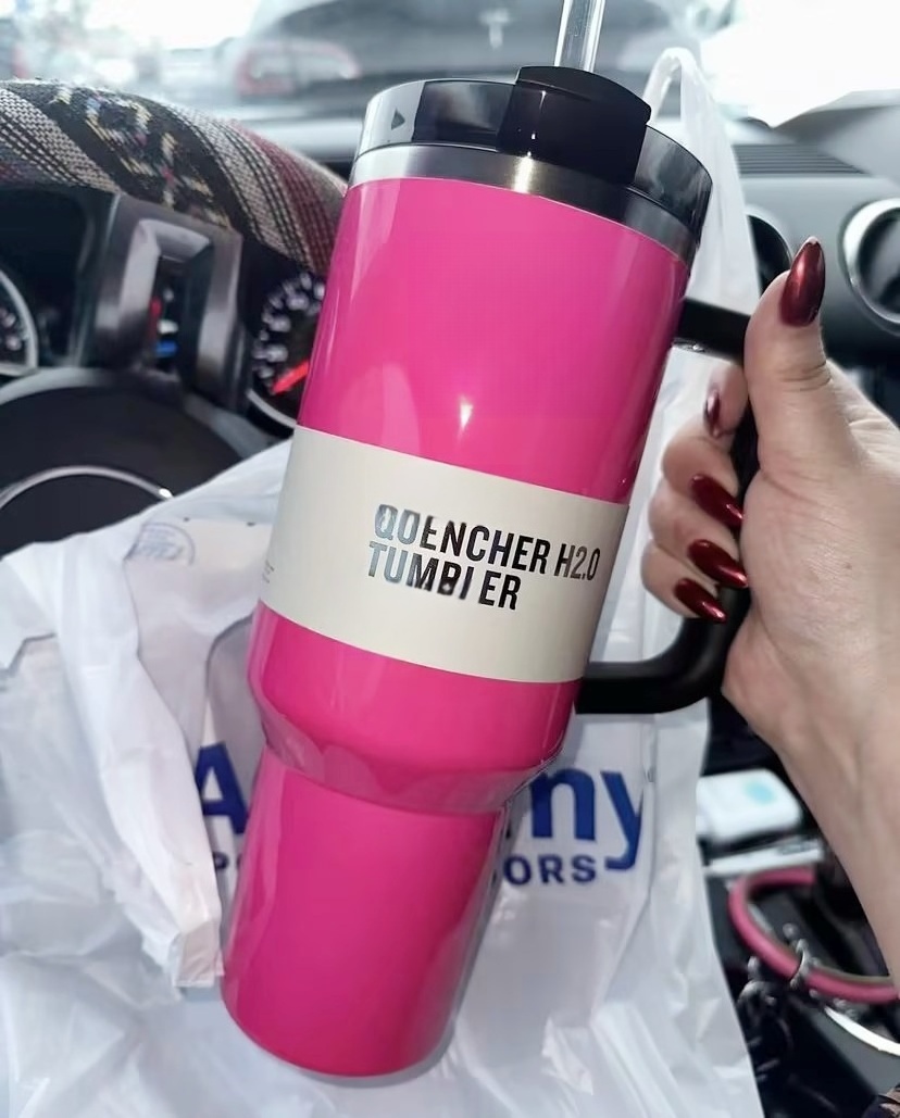 2024 Hot selling thermos cup 40oz Electric Pink double wall stainless steel quencher with handle Neon Green fashion color