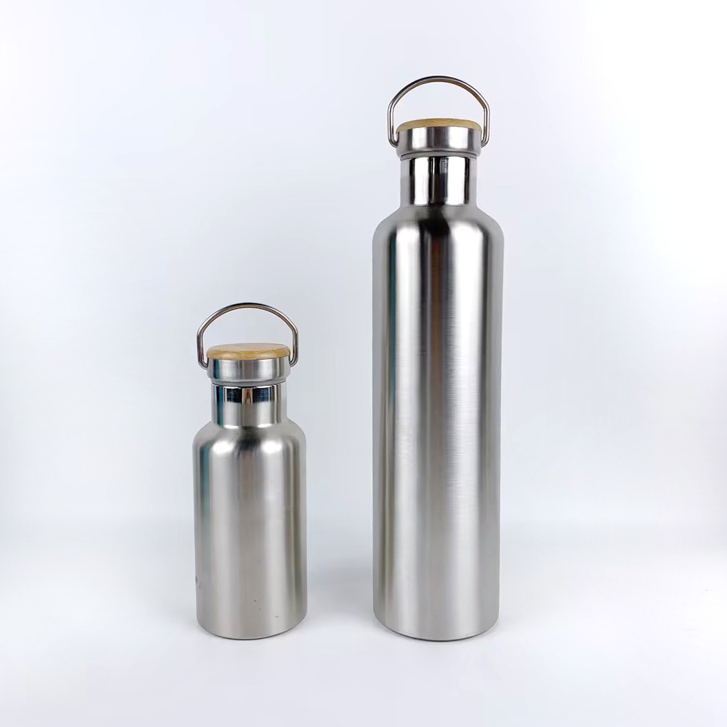 500ml 750ml Stainless Steel 304 Vacuum Flask with Bamboo Lid No Plastic Sports Bottle