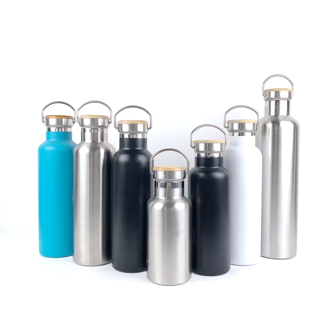 500ml 750ml Stainless Steel 304 Vacuum Flask with Bamboo Lid No Plastic Sports Bottle