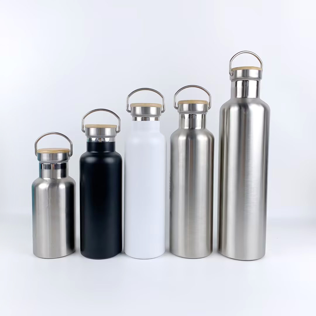 500ml 750ml Stainless Steel 304 Vacuum Flask with Bamboo Lid No Plastic Sports Bottle