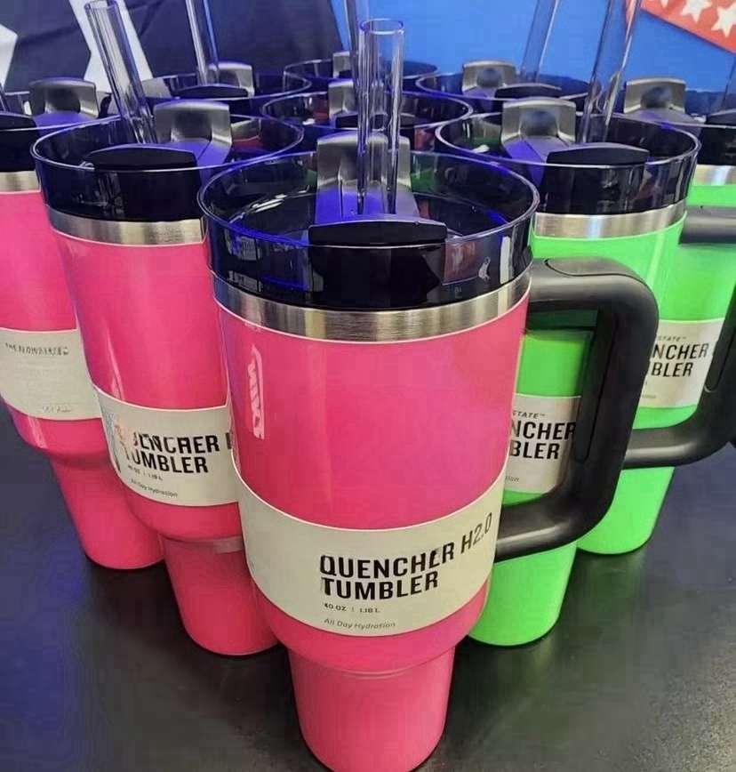 2024 Hot selling thermos cup 40oz Electric Pink double wall stainless steel quencher with handle Neon Green fashion color