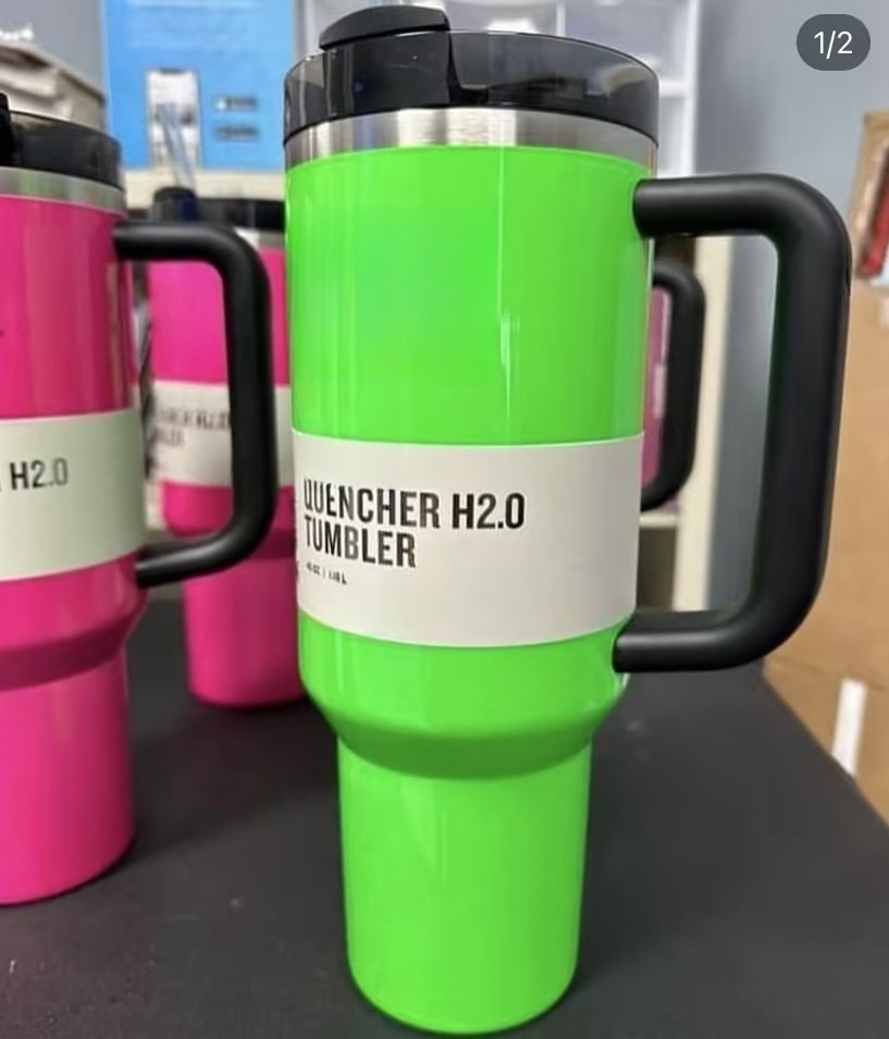 2024 Hot selling thermos cup 40oz Electric Pink double wall stainless steel quencher with handle Neon Green fashion color