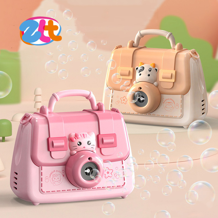 Cute cat handbag electric bubble machine kids outdoor bubble camera toy