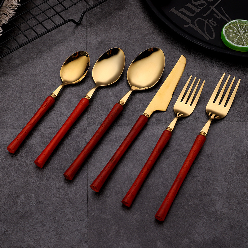 18 10 Stainless Steel Flatware Sets 7pcs Set Knife Spoon Fork Set Cutlery with Rosewood Handle